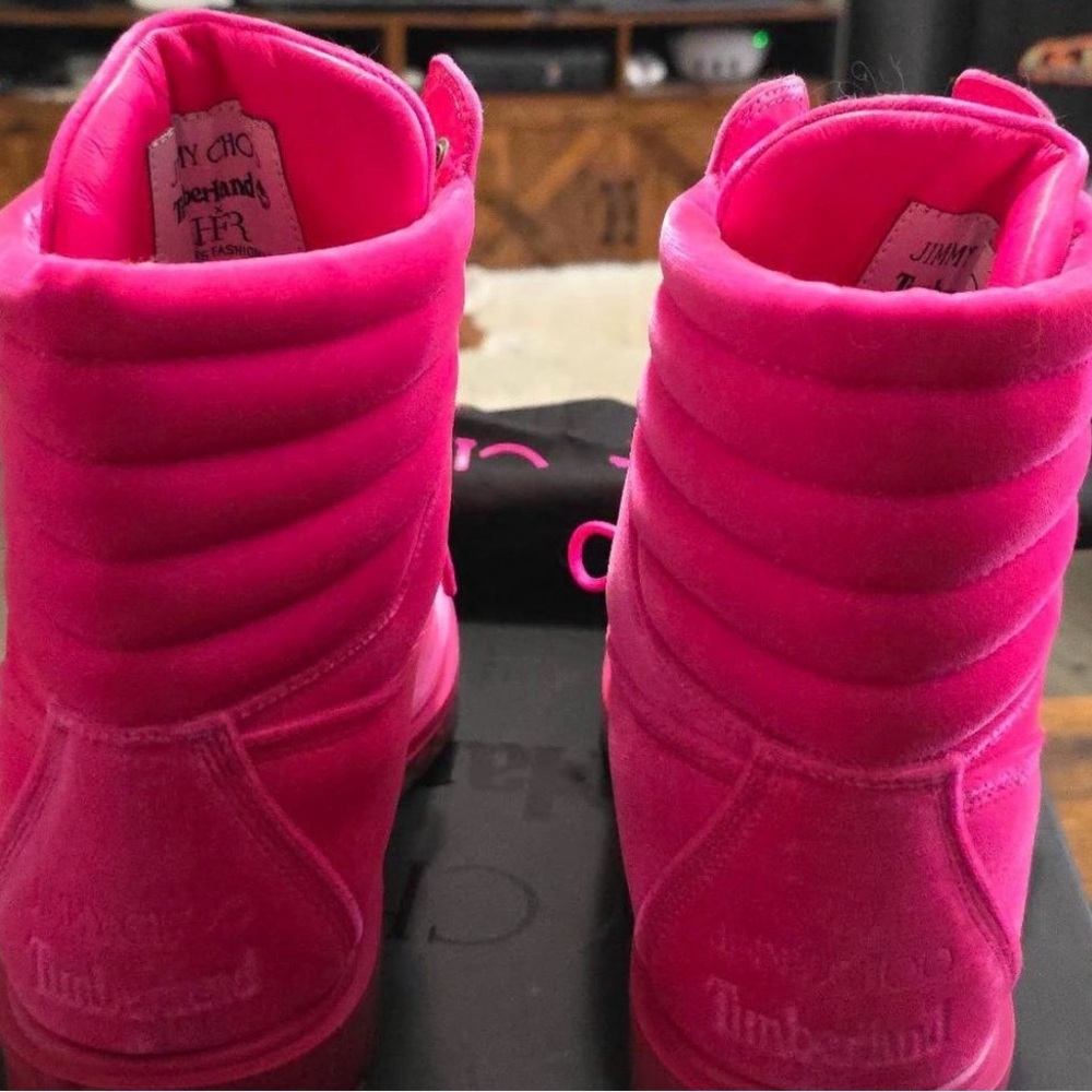 Timberland X Jimmy Choo Hot Pink Lace-Up Suede Boots - Picture 4 of 5